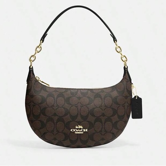 NWOT Coach Payton Hobo In Signature Canvas Brown Black Purse - Picture 8 of 9